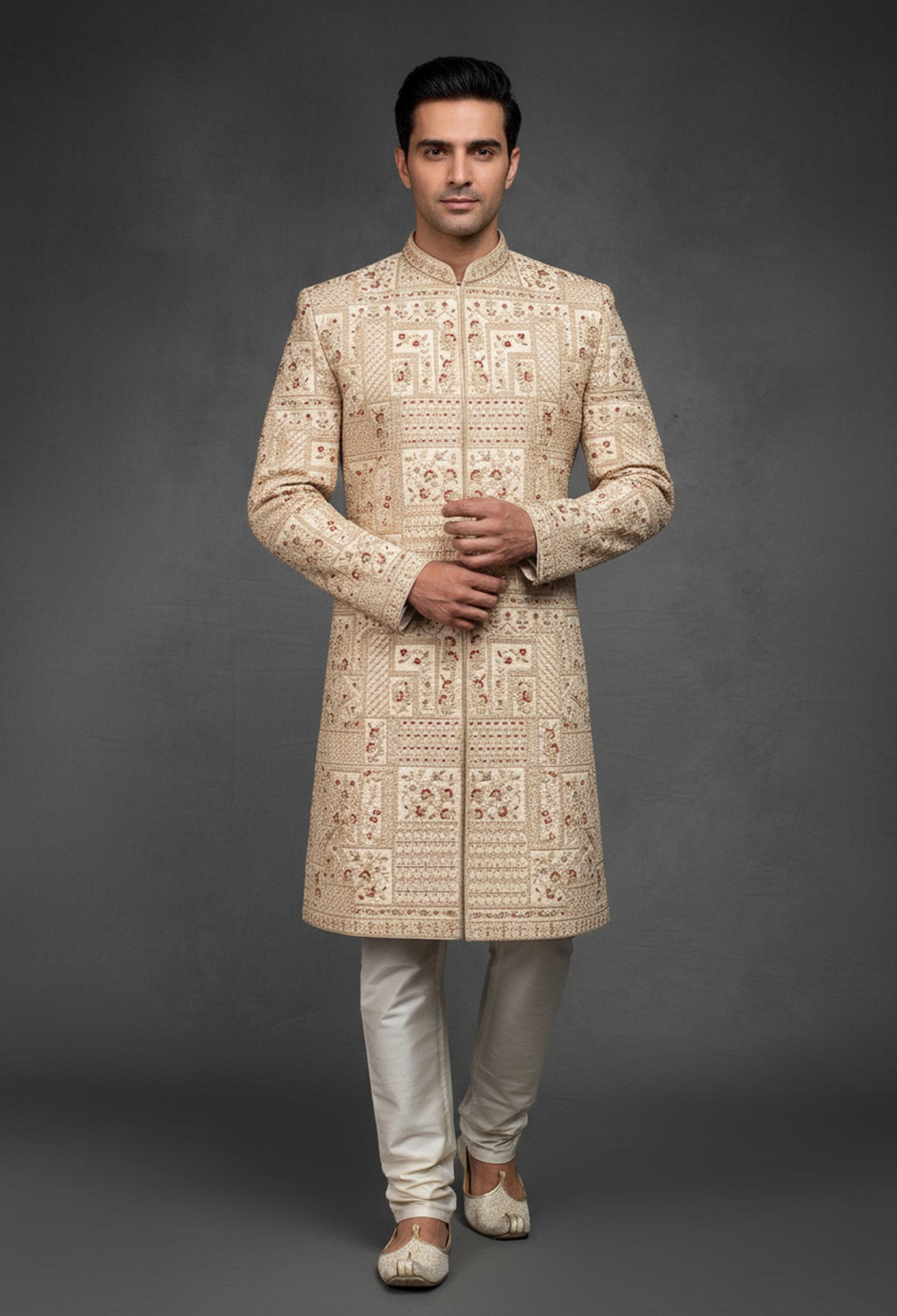 Beige Embroidered Kurta for Men