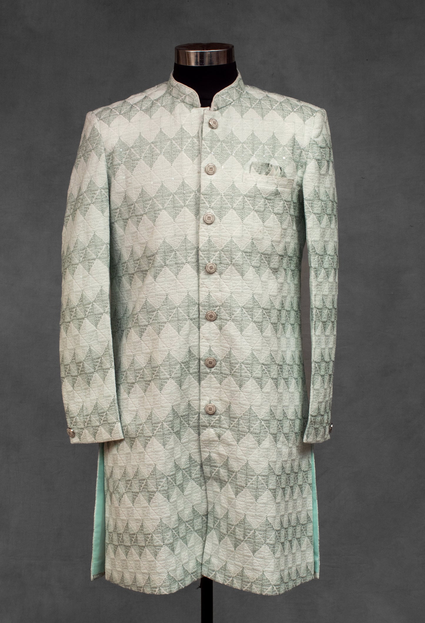 Mint Green Textured Sherwani for Men