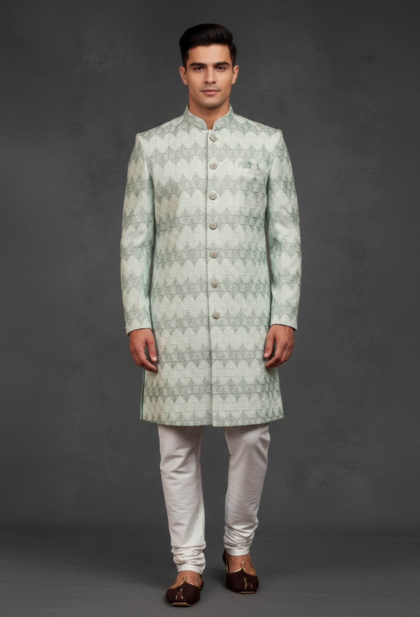 Mint Green Textured Sherwani for Men