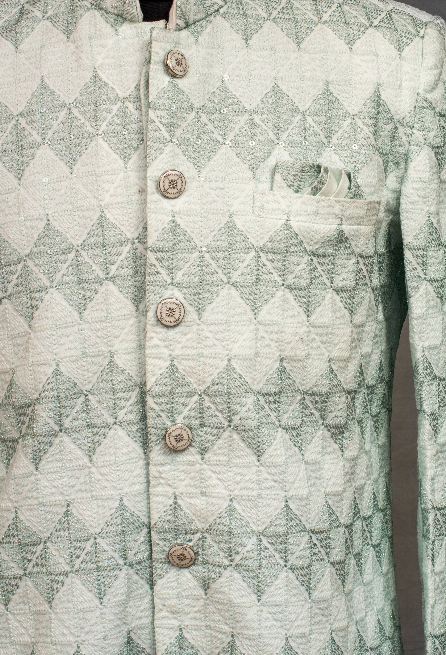 Mint Green Textured Sherwani for Men