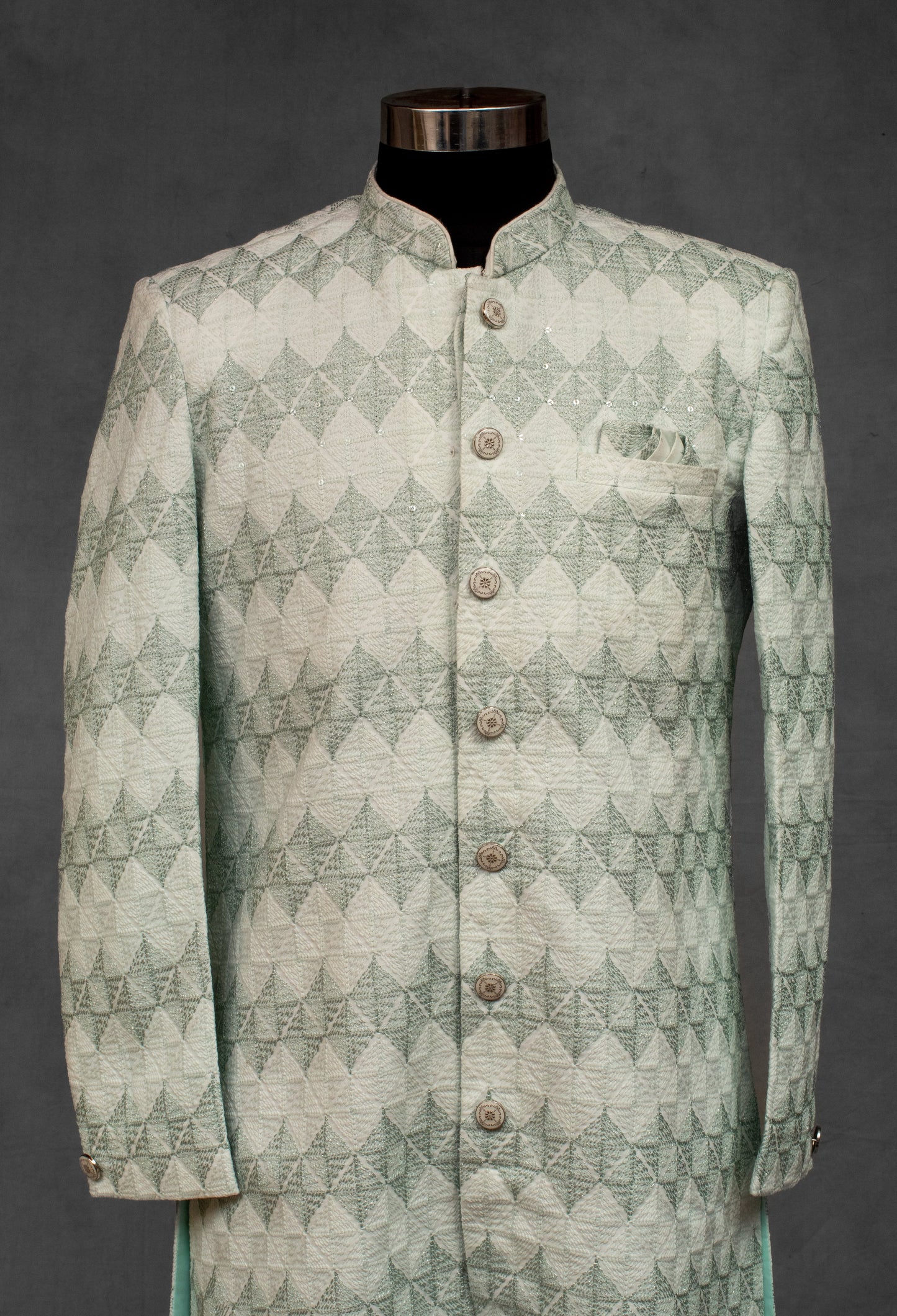 Mint Green Textured Sherwani for Men