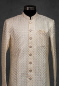 Cream Textured Sherwani for Men