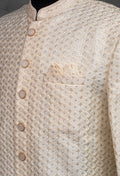 Cream Textured Sherwani for Men