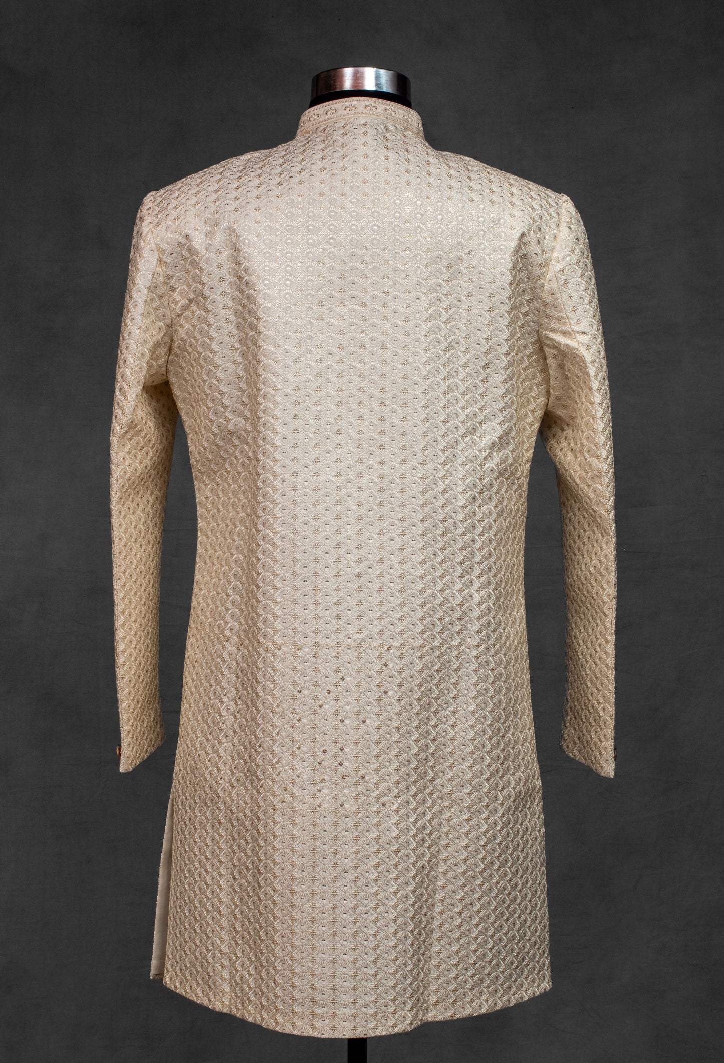 Cream Textured Sherwani for Men