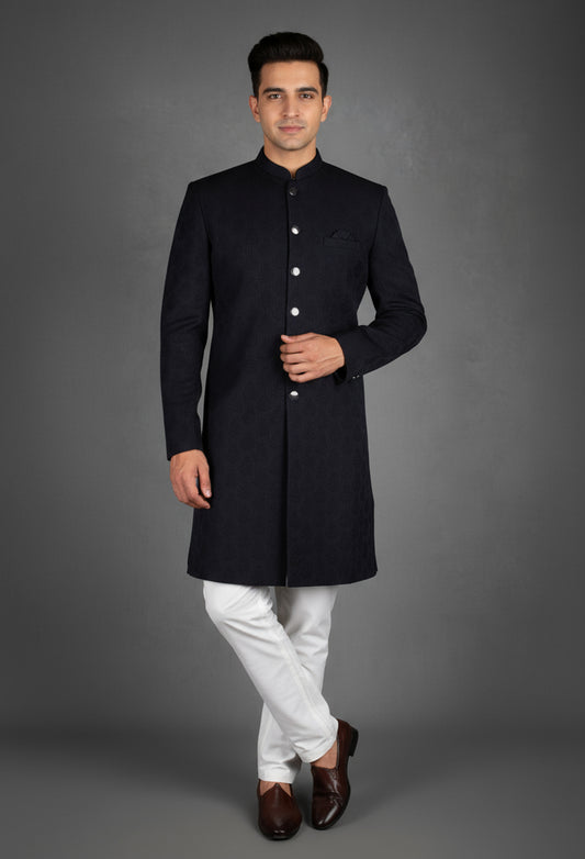 Black Textured Kurta for Men