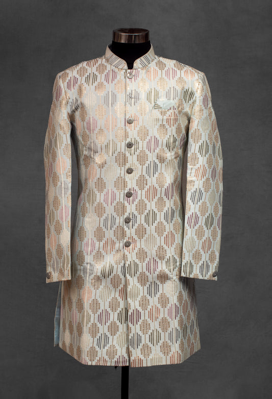 Pastel multi-tone jacquard sherwani for men – alternate view 2