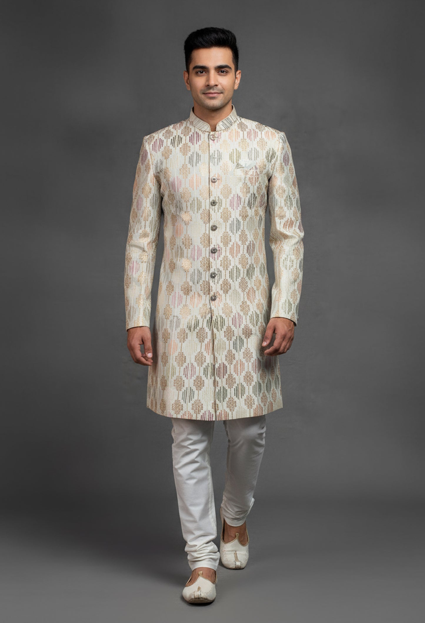 Pastel Multi-Tone Jacquard Sherwani for Men
