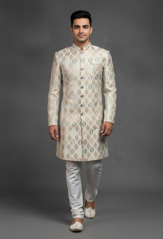 Pastel Multi-Tone Jacquard Sherwani for Men