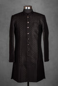 Black self-textured jacquard sherwani for men – alternate view 2