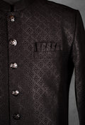 Black self-textured jacquard sherwani for men – alternate view 4