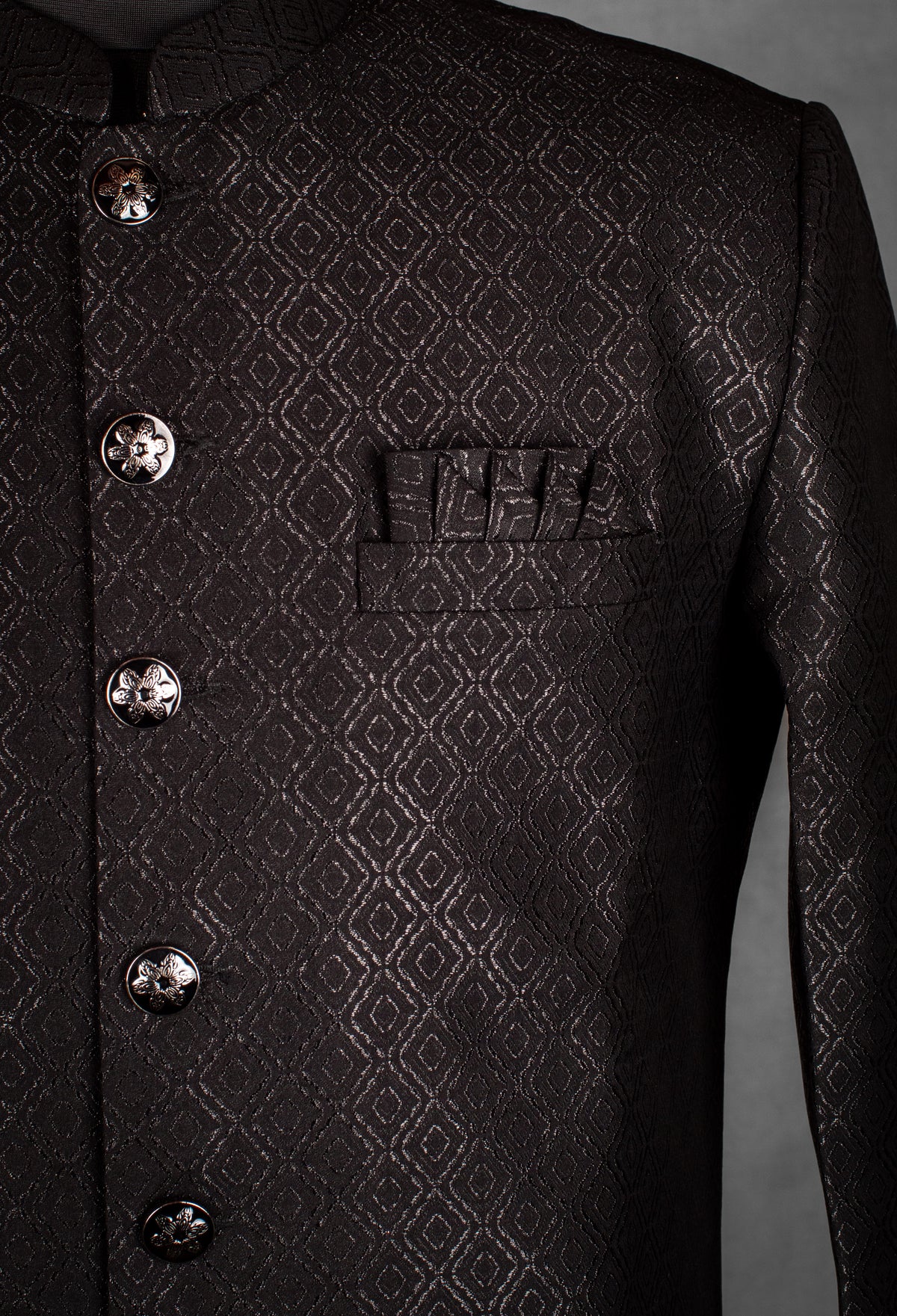 Black self-textured jacquard sherwani for men – alternate view 4