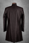 Black self-textured jacquard sherwani for men – alternate view 3