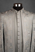 Silver Grey Embroidered Indo-Western Jacket for Men