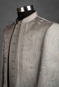 Silver Grey Embroidered Indo-Western Jacket for Men