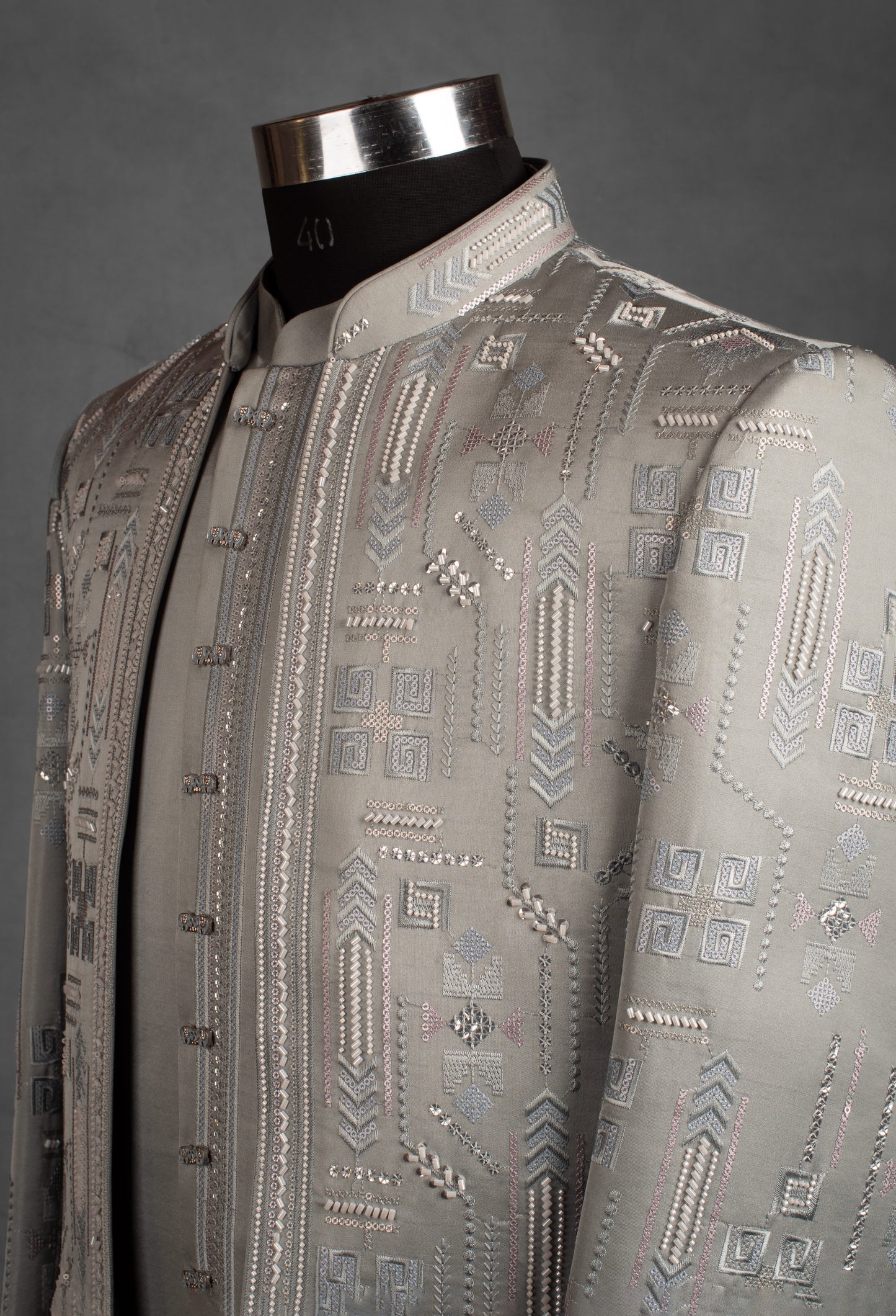 Silver Grey Embroidered Indo-Western Jacket for Men
