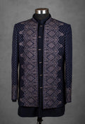 Navy Blue Embroidered Indo-Western Jacket for Men