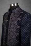 Navy Blue Embroidered Indo-Western Jacket for Men