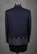 Navy Blue Embroidered Indo-Western Jacket for Men