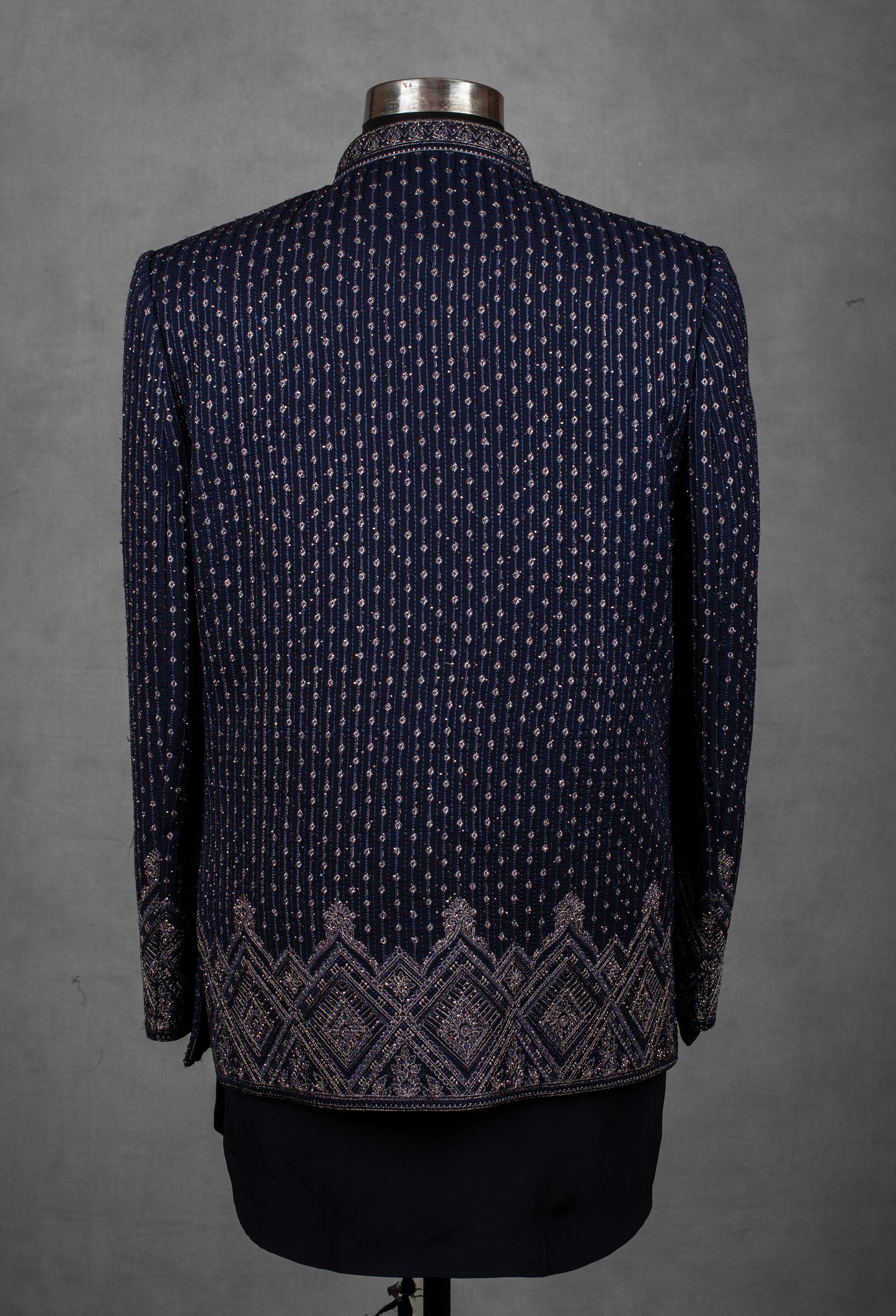 Navy Blue Embroidered Indo-Western Jacket for Men