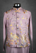 Mauve Floral Embroidered Nehru Jacket Set for Men