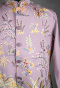 Mauve Floral Embroidered Nehru Jacket Set for Men