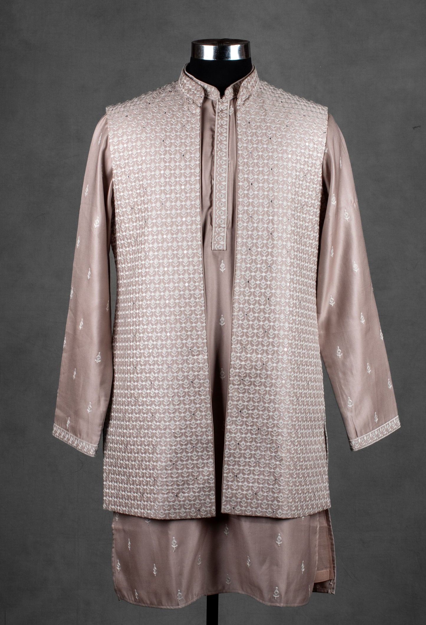 Dusty Mauve Embroidered Kurta with Jacket