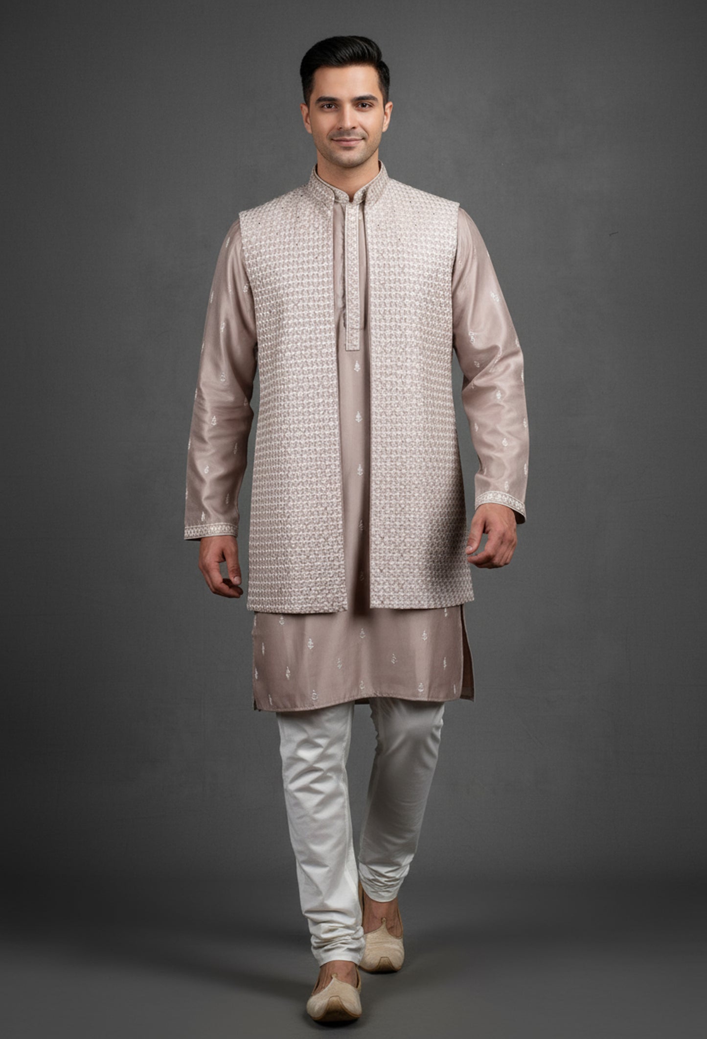 Dusty Mauve Embroidered Kurta with Jacket