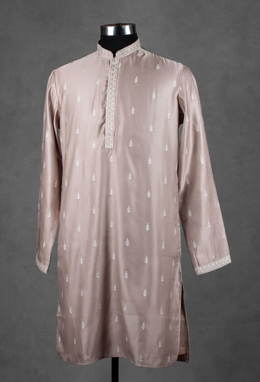 Dusty mauve embroidered kurta with matching jacket for men – product image 2