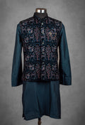 Teal Embroidered Nehru Jacket Set for Men