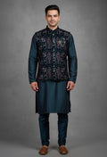 Teal Embroidered Nehru Jacket Set for Men