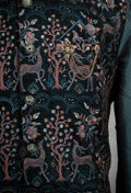 Teal Embroidered Nehru Jacket Set for Men