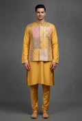 Mustard Yellow Banarasi Patchwork Silk Kurta for Men