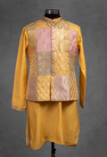 Mustard Yellow Banarasi Patchwork Silk Kurta for Men