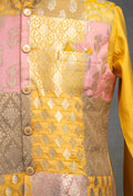 Mustard Yellow Banarasi Patchwork Silk Kurta for Men
