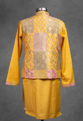 Mustard Yellow Banarasi Patchwork Silk Kurta for Men