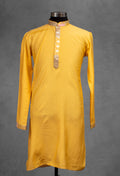 Mustard Yellow Banarasi Patchwork Silk Kurta for Men