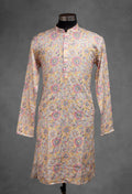 Pastel Yellow Printed Cotton Kurta for Men