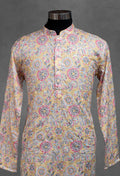 Pastel Yellow Printed Cotton Kurta for Men