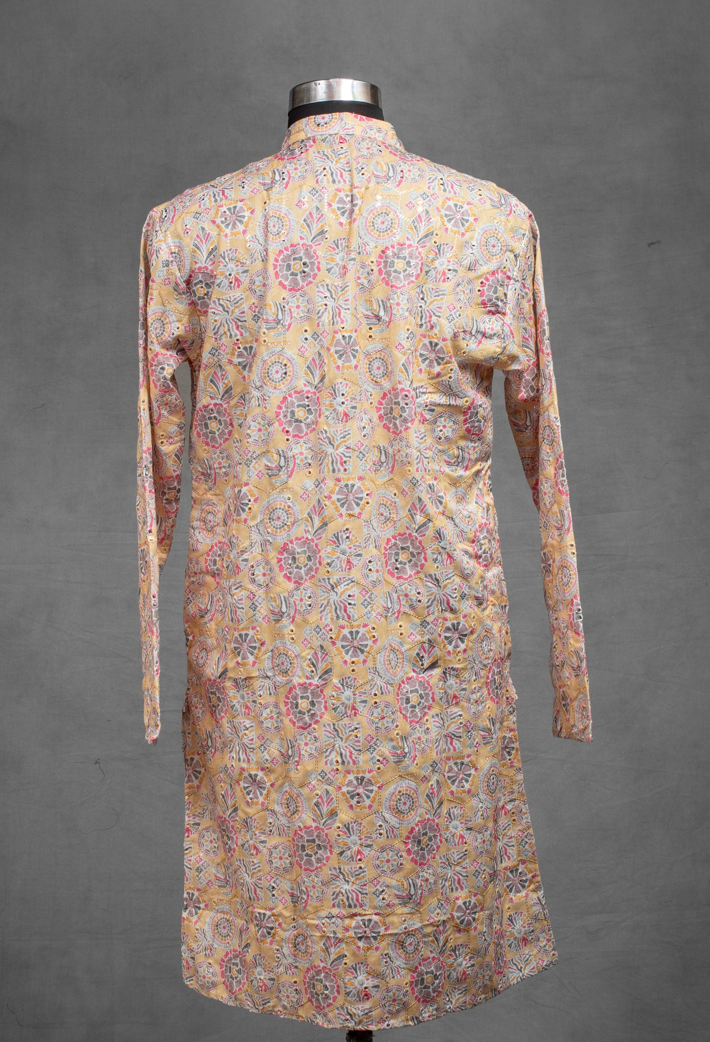 Pastel Yellow Printed Cotton Kurta for Men