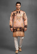 Brown and Beige Ombré Floral Silk Kurta for Men