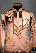Brown and Beige Ombré Floral Silk Kurta for Men