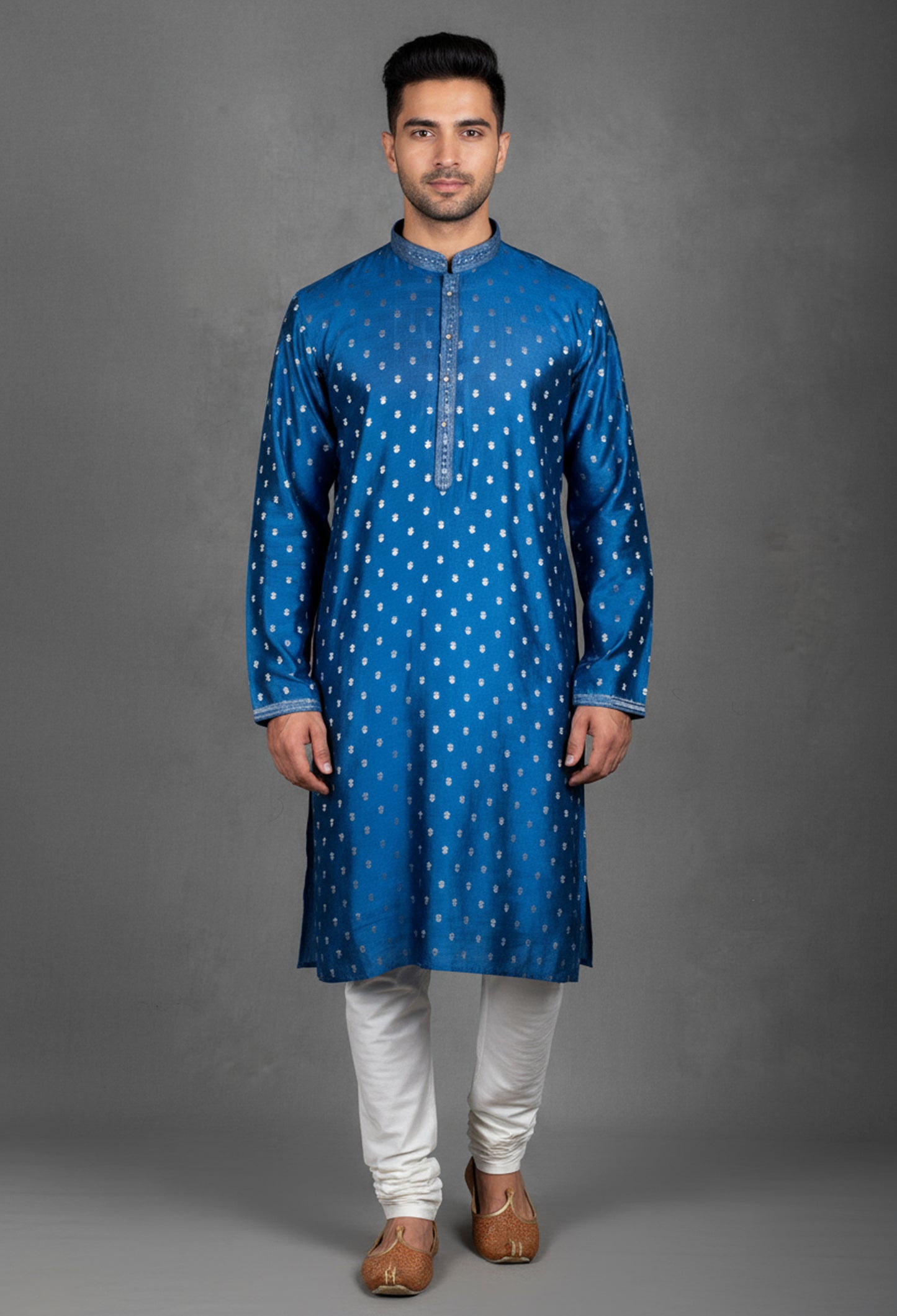 Royal Blue Mirror Work Kurta for Men