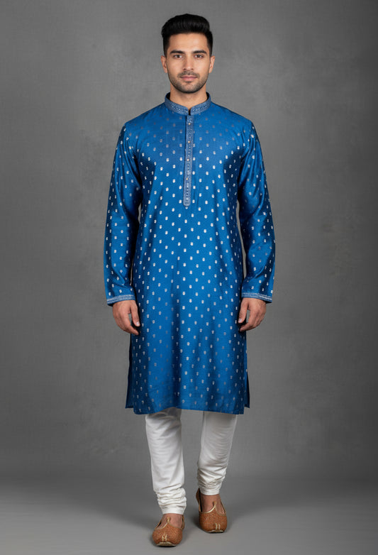 Royal Blue Mirror Work Kurta for Men