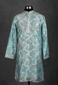 Light Blue Printed Cotton Kurta for Men