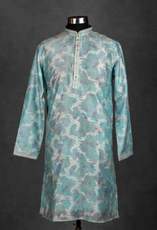 Light blue printed cotton kurta for men – product image 2