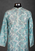 Light Blue Printed Cotton Kurta for Men