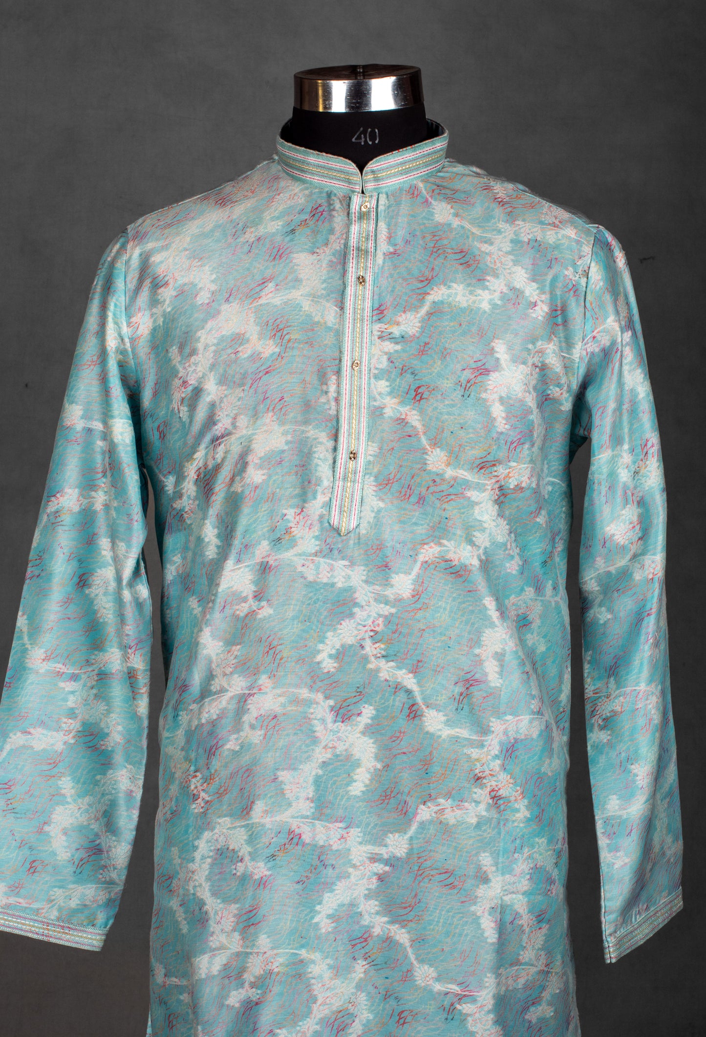Light Blue Printed Cotton Kurta for Men