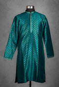Teal Green Jacquard Silk Kurta for Men