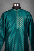 Teal Green Jacquard Silk Kurta for Men