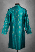 Teal Green Jacquard Silk Kurta for Men